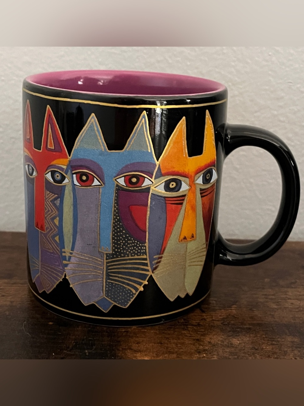 Laurel Burch Fantastic Felines Cat Coffee Mug Wine Things Unlimited 2004 Purple